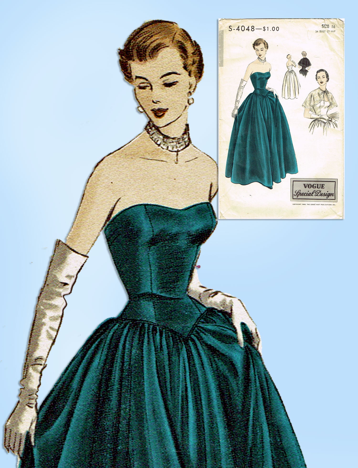 1950s Pattern, Women's Strap/Strapless Evening Dress, Gown - Bust 28